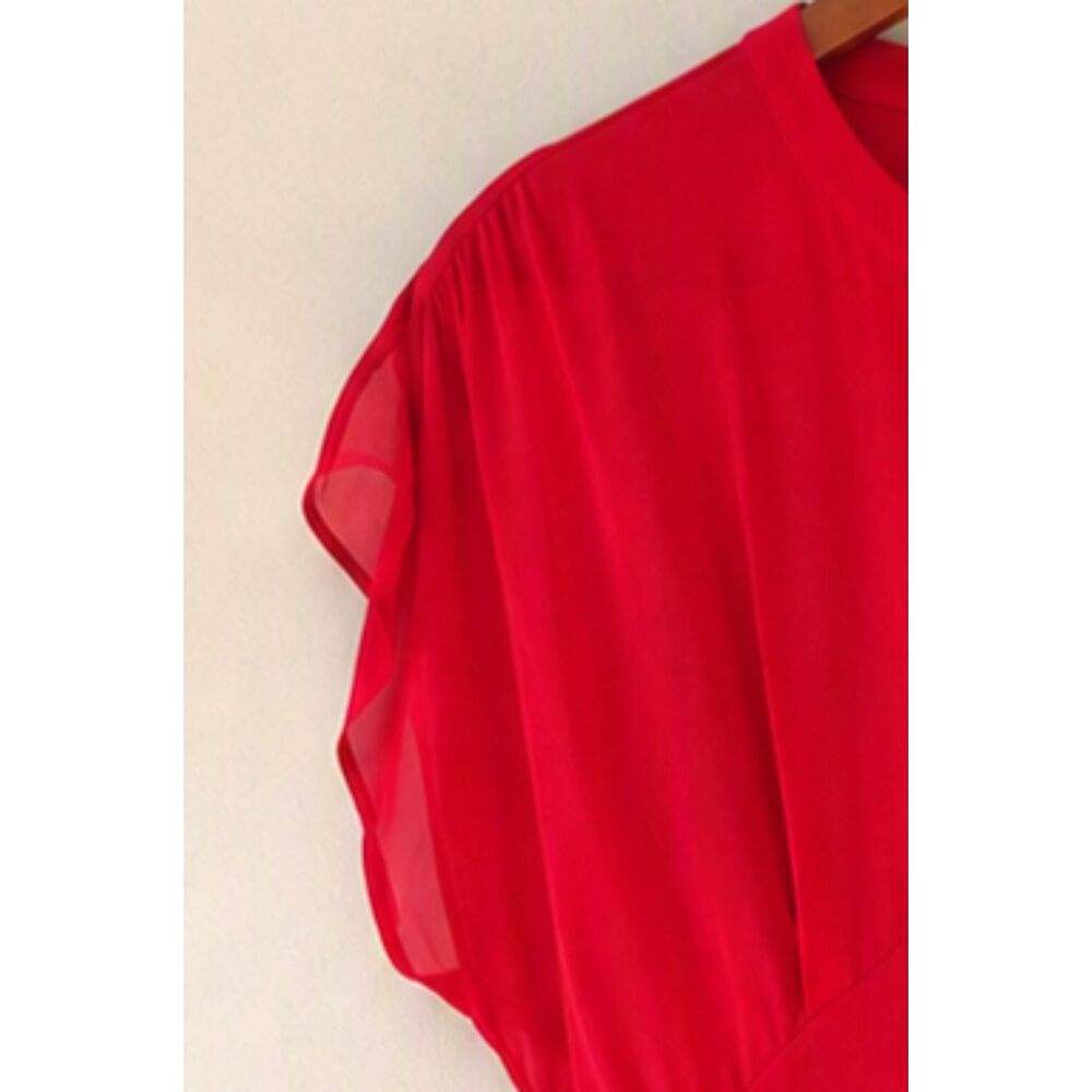 Vintage Bloomingdale Womens Silk Red Drape Short Sleeves Dress Size 12 - Picture 4 of 8